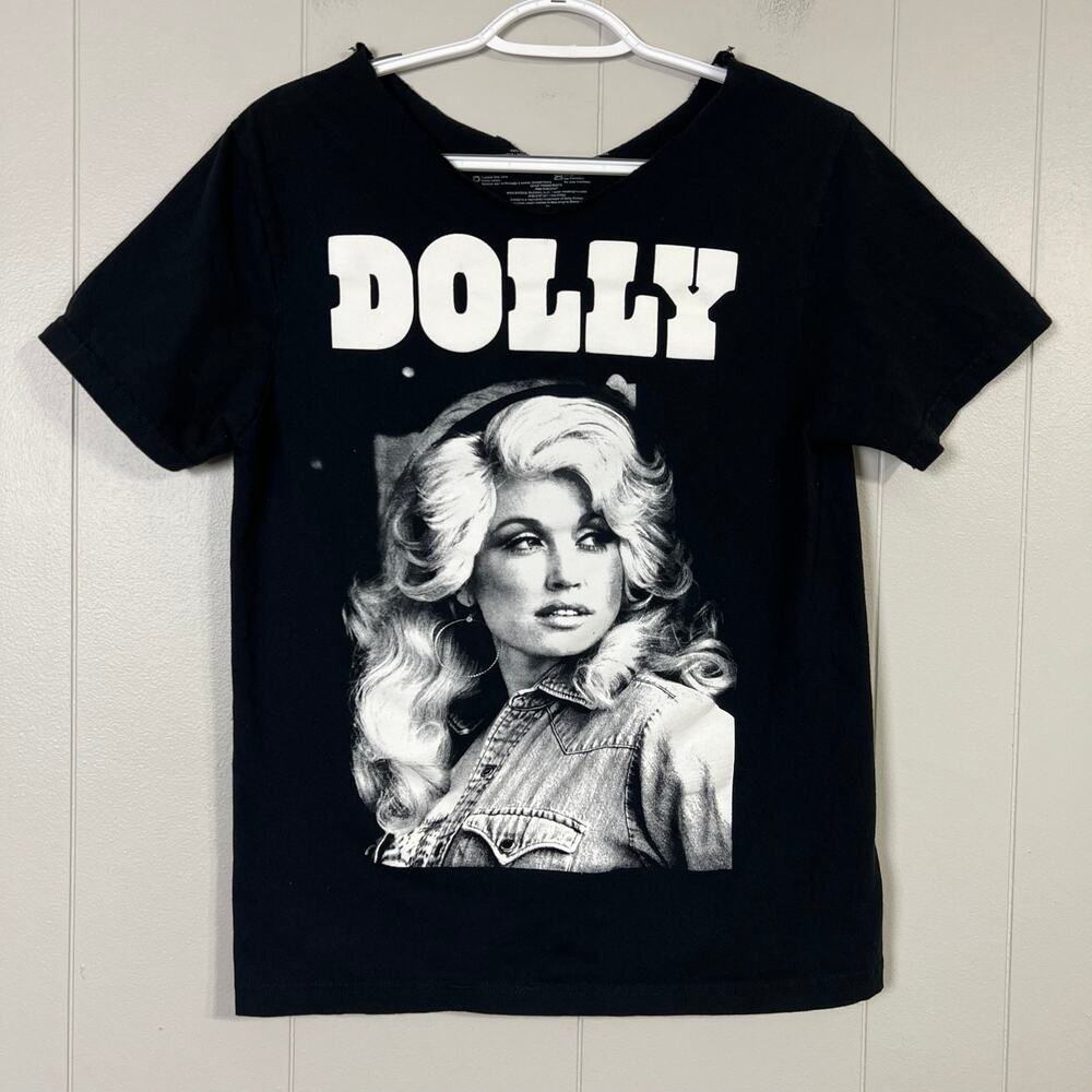 Dolly Parton Graphic T Shirt M Black Raw Cut Neck Country Music Western